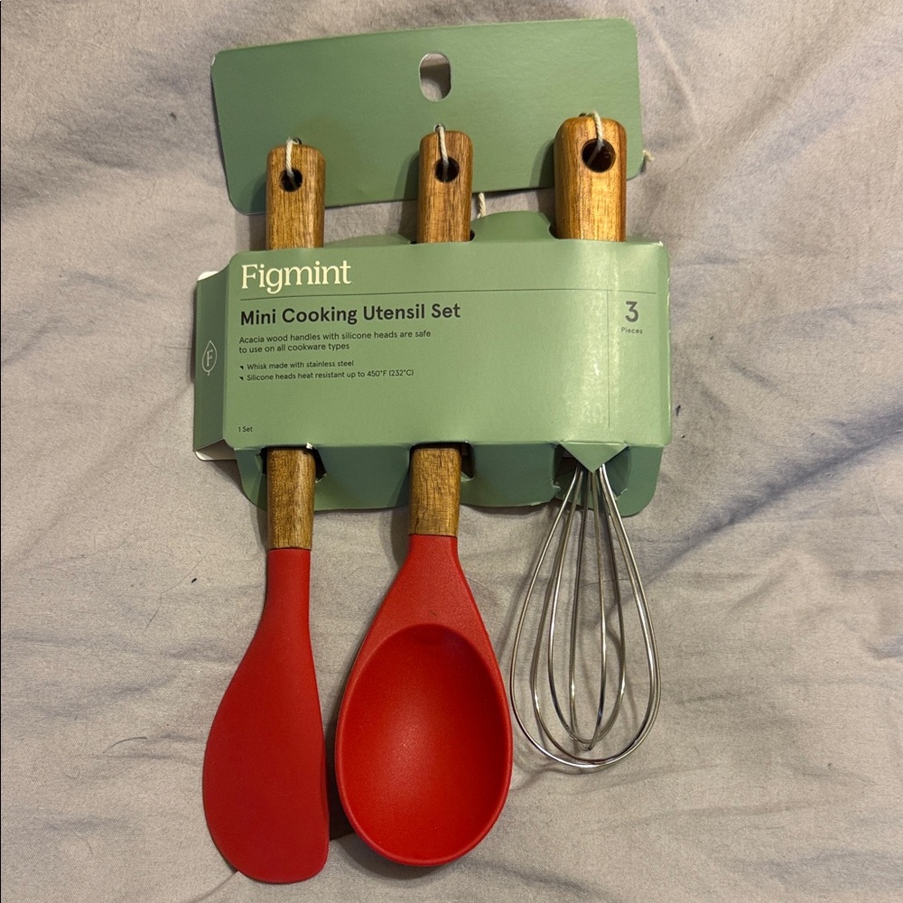 Figmint Red and Wood Mini Kitchen Utensil Set